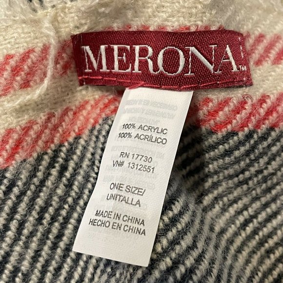 merona 32x78 red white blue striped fringed scarf - Picture 2 of 4